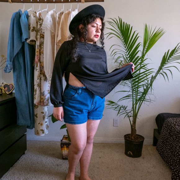 Vintage sheer long sleeve blouse, button open back - Picture 1 of 7